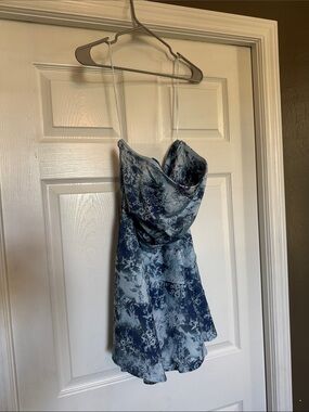 ASOS Blue Tie-Dye Satin Cowl Mini Dress